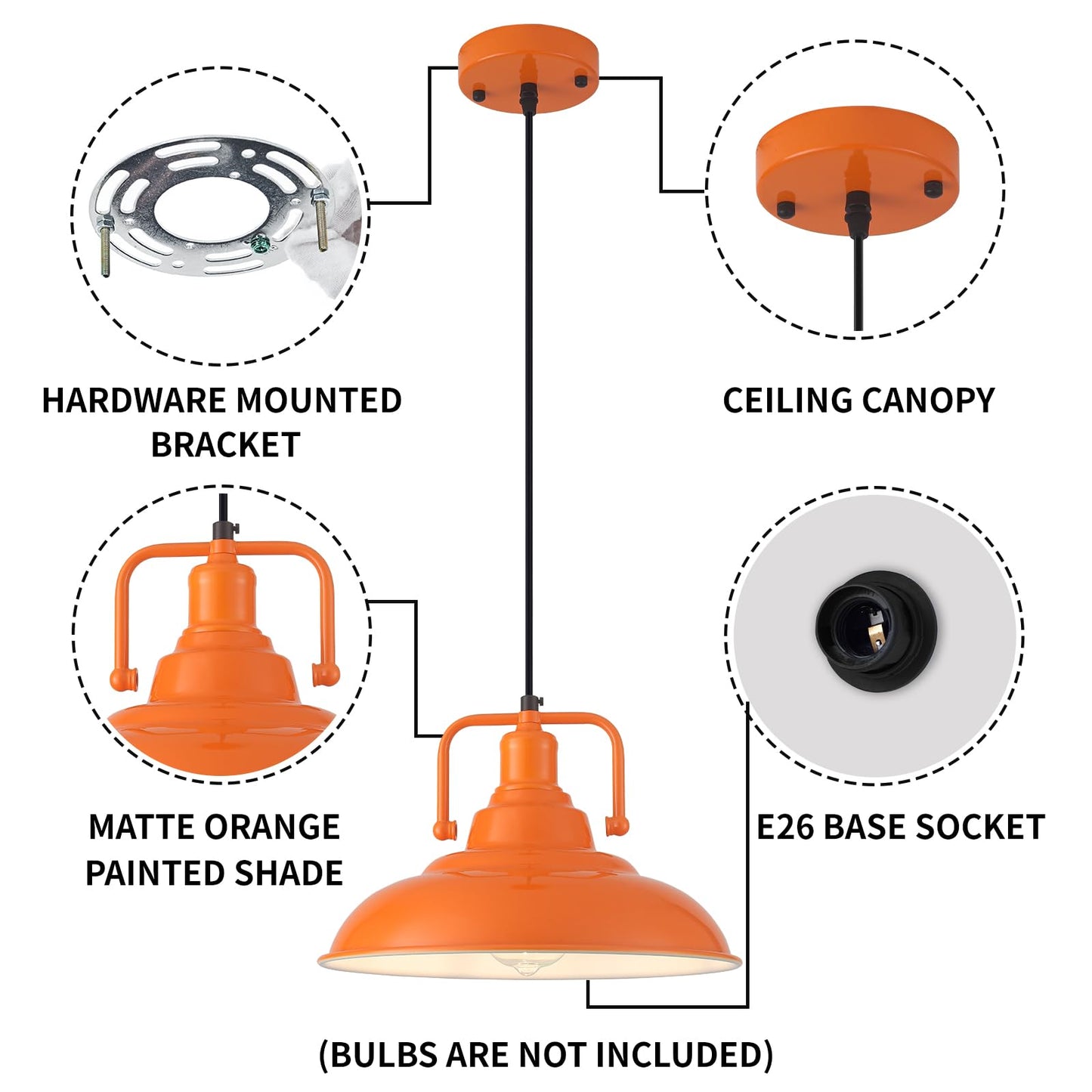 Sesiment Orange Pendant Light 12.5 Inches 3 Packs  Farmhouse Pendant Light  Industrial Pendant Lighting  Kitchen Pendant Lights  Pendant Lights Kitchen Island For Dinning Room Entryway Barn