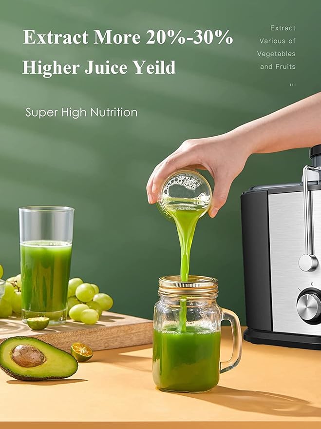 Juicer Machines with Anti-drip & Anti-slip Function, Centrifugal Juicer Whole Fruit and Vegetable with 3-inch Wide Food Chute, 2 Speeds, Recipe Included, Easy to Clean