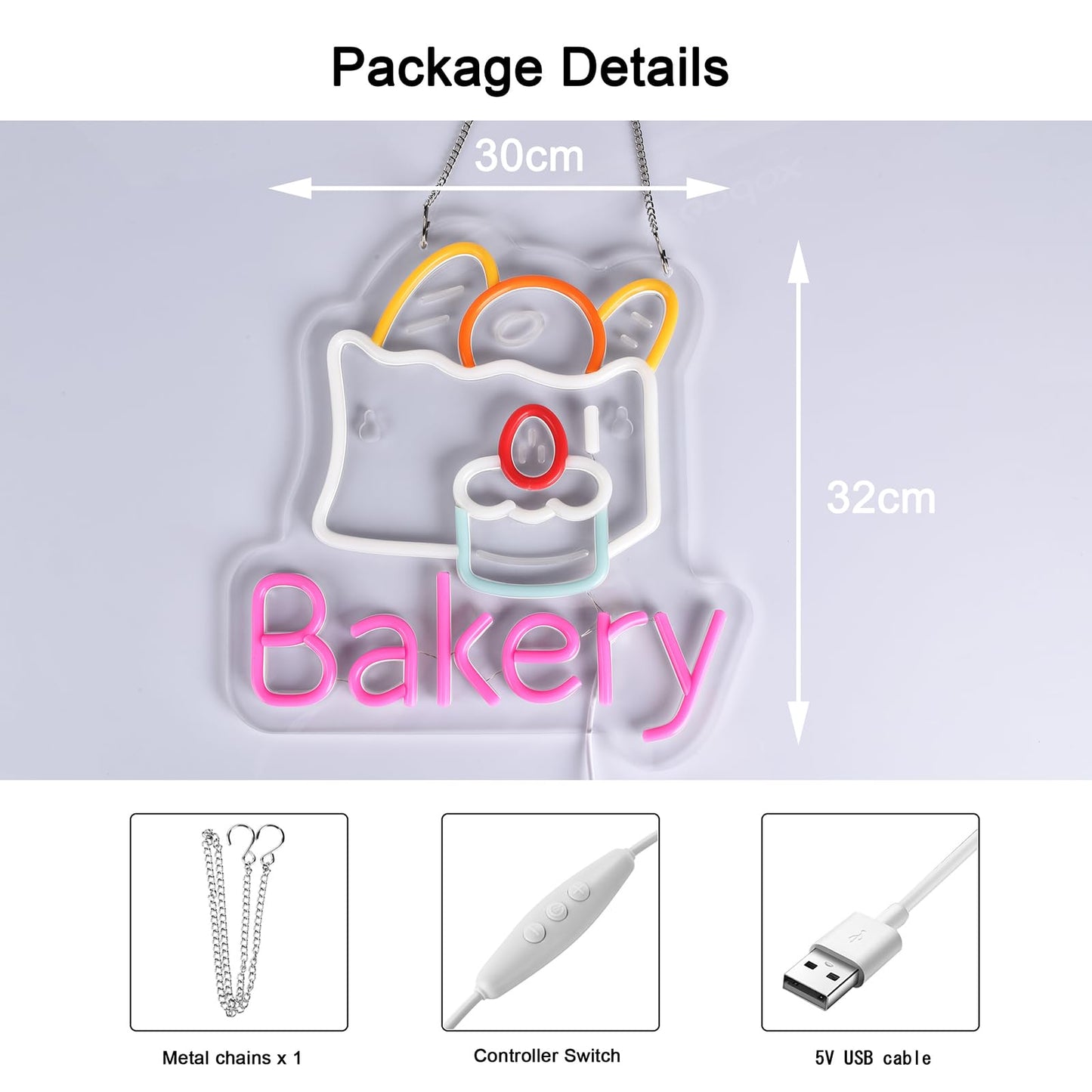 Jomobuty Bakery Neon Sign For Wall Decor Led Light Up Sign Kitchen Baking Dessert Shop Restaurant Business Signage Cake Food Shop Cafe Birthday Party 12.6 X 11.8 Led Art Hanging Decorative Gifts