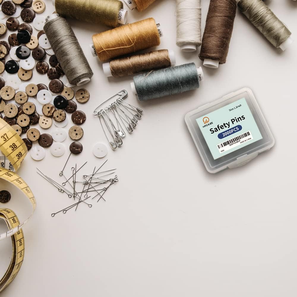 2000Pcs Assorted Safety Pins - 1.1 Inch Rust-Resistant Steel Wire Silver Sewing Pins for Clothes, Small 1 Inch Bulk for Crafts Use
