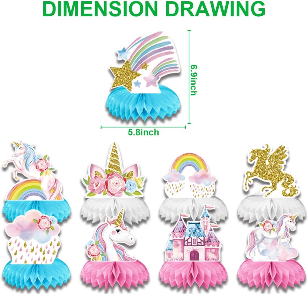 9Pcs Unicorn Birthday Decorations Honeycomb Centerpiece for Baby Shower Gender Reveal Table Supplies Unicorn Birthday Party Decorations