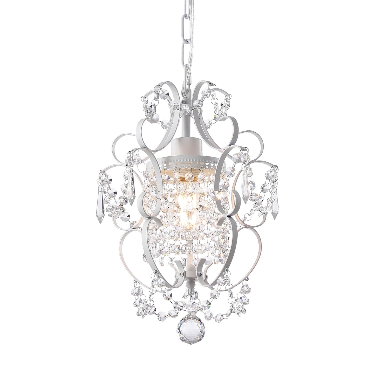 riomasee Mini Chandelier 1-Light, 11-Inch White Crystal Iron Ceiling Light Fixture, Model RM2024-19