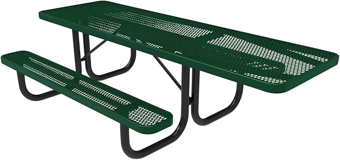 Coated Outdoor Furniture Heavy-Duty Portable ADA-Compliant Outdoor Picnic Table, Expanded Metal Patio Dining Furniture Made in America (8ft Rectangular, One-Side Handicap, Green)