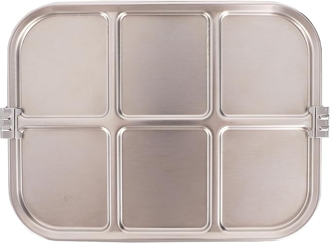 Bento Box for Kids, 1.5L/50oz Stainless Steel Snack Containers with 2 Compartments, Lockable Clip Kids Lunch Box, Leak-proof, Dishwasher-Safe for Home, School, Travel (2 Compartments)