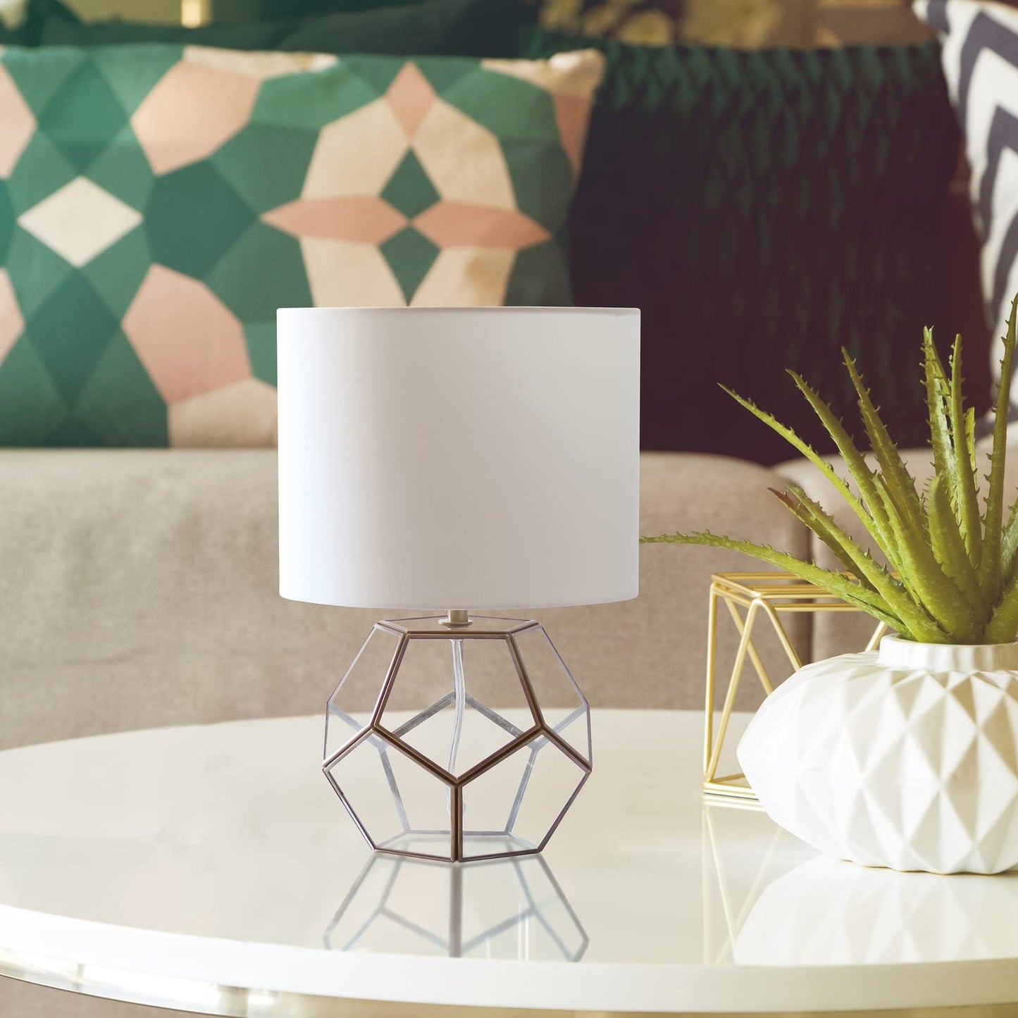LALIA HOME Transparent Octagonal Table Lamp, Brass, 10inL x 10inW x 15.5inH, Metal Construction, Model LHT-4008-BR