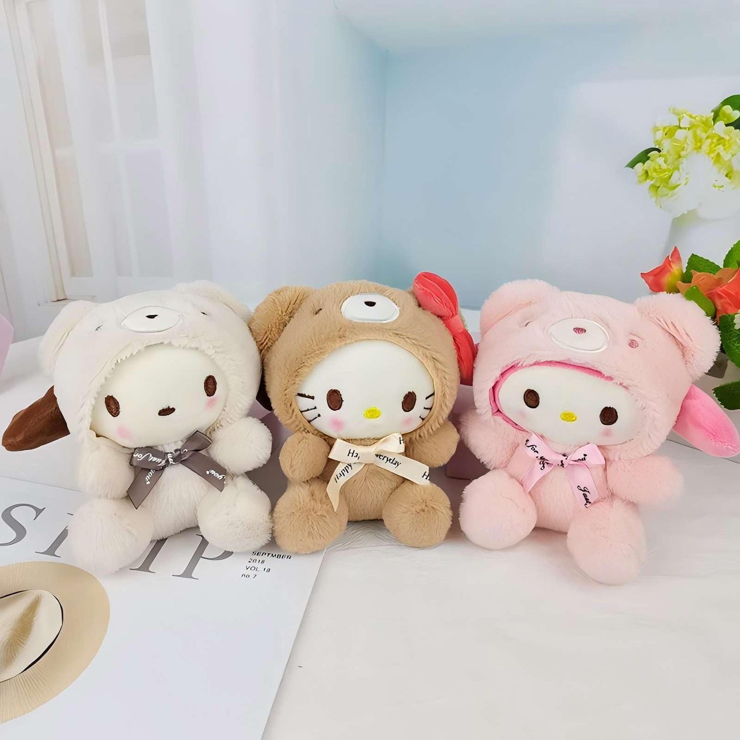 Cartoon Bag Charms Cute Plush Keychain for Women Girls, 5" Soft Backpack Key Chain Cute Animals Bag Keychain(Pink girl)