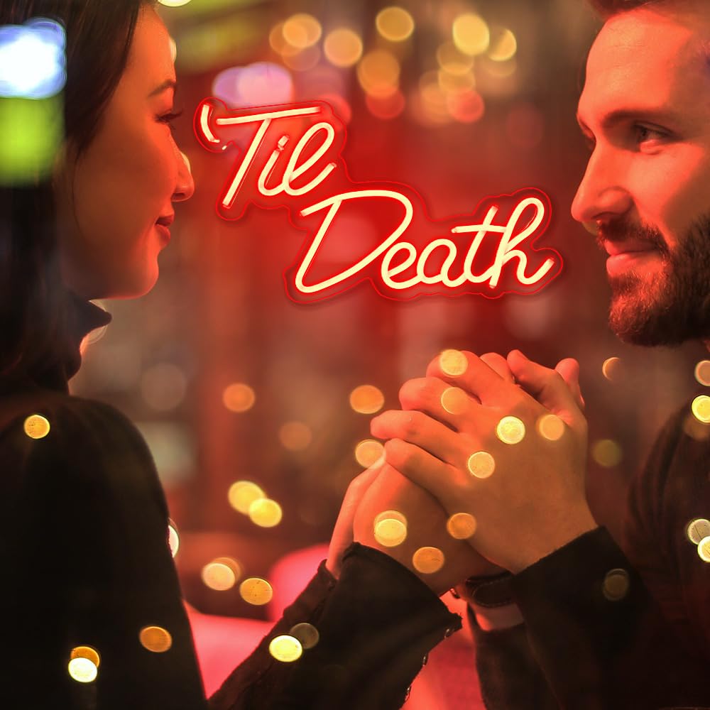 Jxin Til Death Neon Sign For Wall Decor  Til Death Led Neon Light Signs For Wedding Engagement Birthday Anniversary Proposal Party Bedroom Office  Wedding Gifts For Loved Ones  16X9 Red