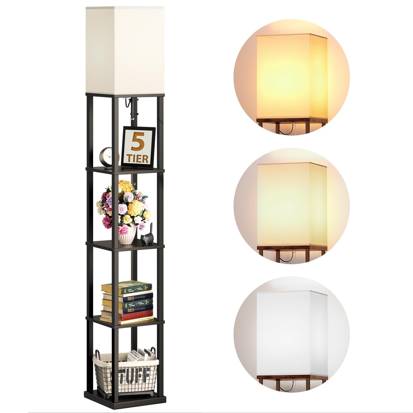 addlon Floor Lamp with Shelves, 70in H Modern Aluminum Design, Black, Model A130109912, Includes 3CCT LED Bulb