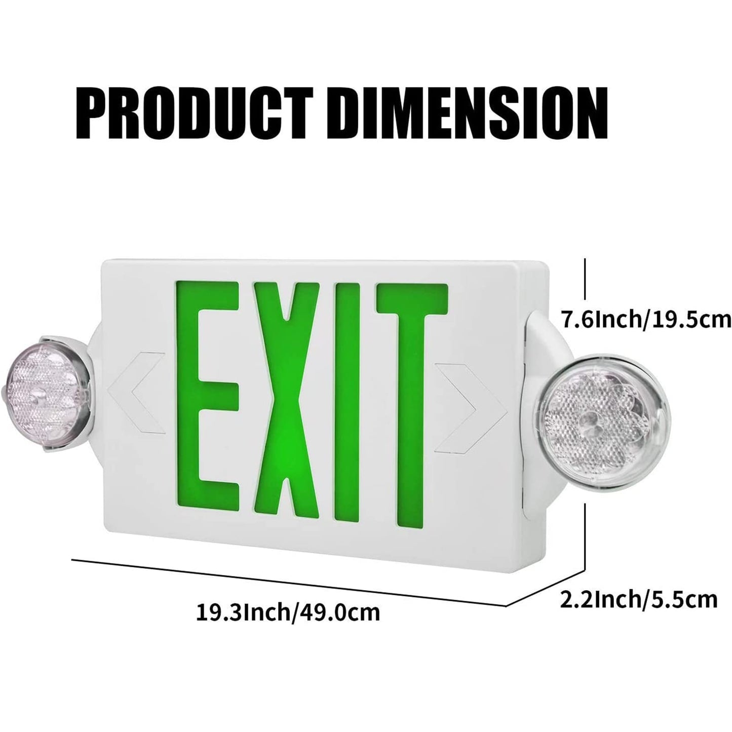 Akt Lighting Emergency Exit Light, 2 Led Heads, Ul Certified, Green, 2 Pack, Thermoplastic, Model 2In1