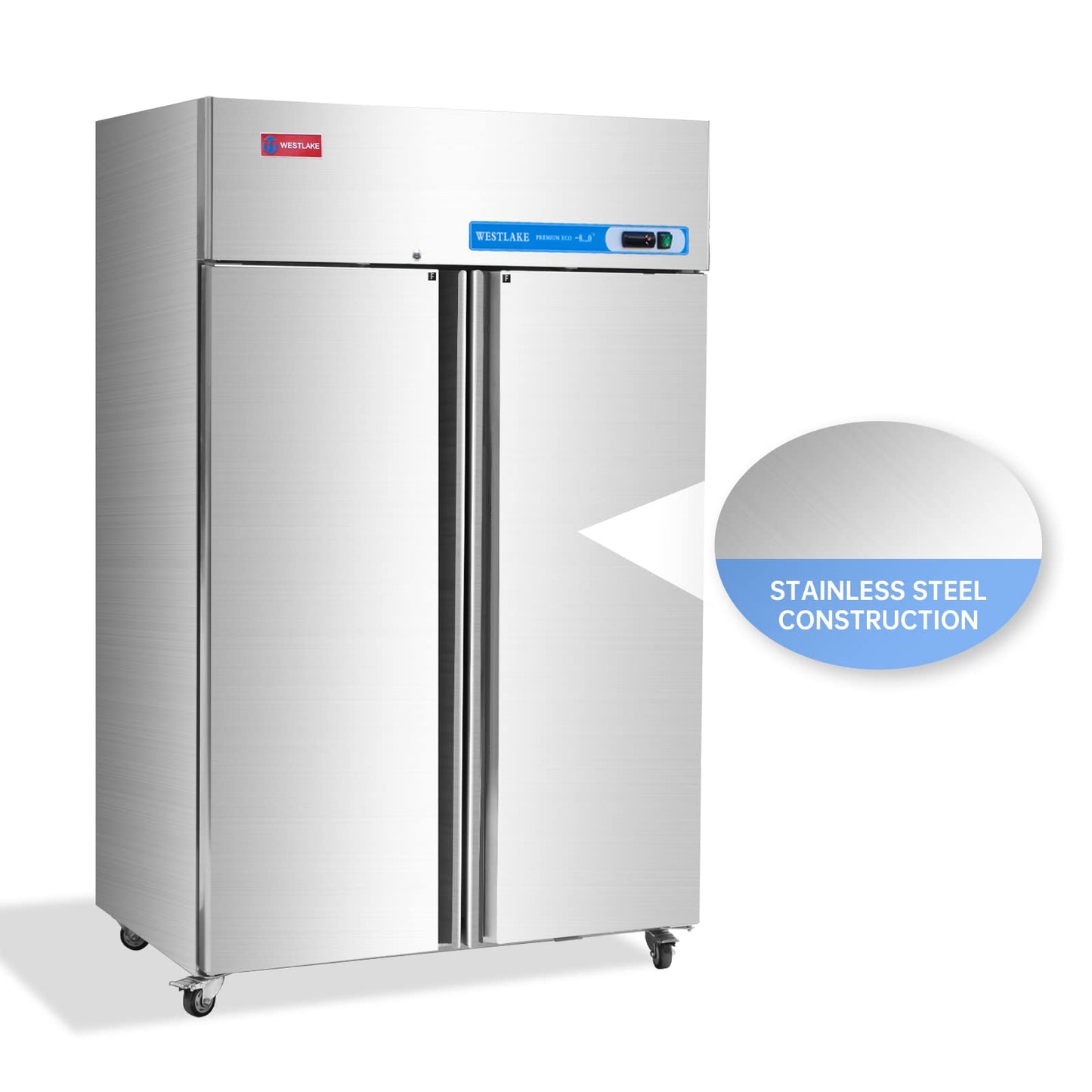 WESTLAKE Commercial Freezer 48"W 2 door 2 Section Stainless Steel Reach in Solid door Fan Cooling 36 Cu.ft Freezer for Restuarant, Bar, Shop, etc