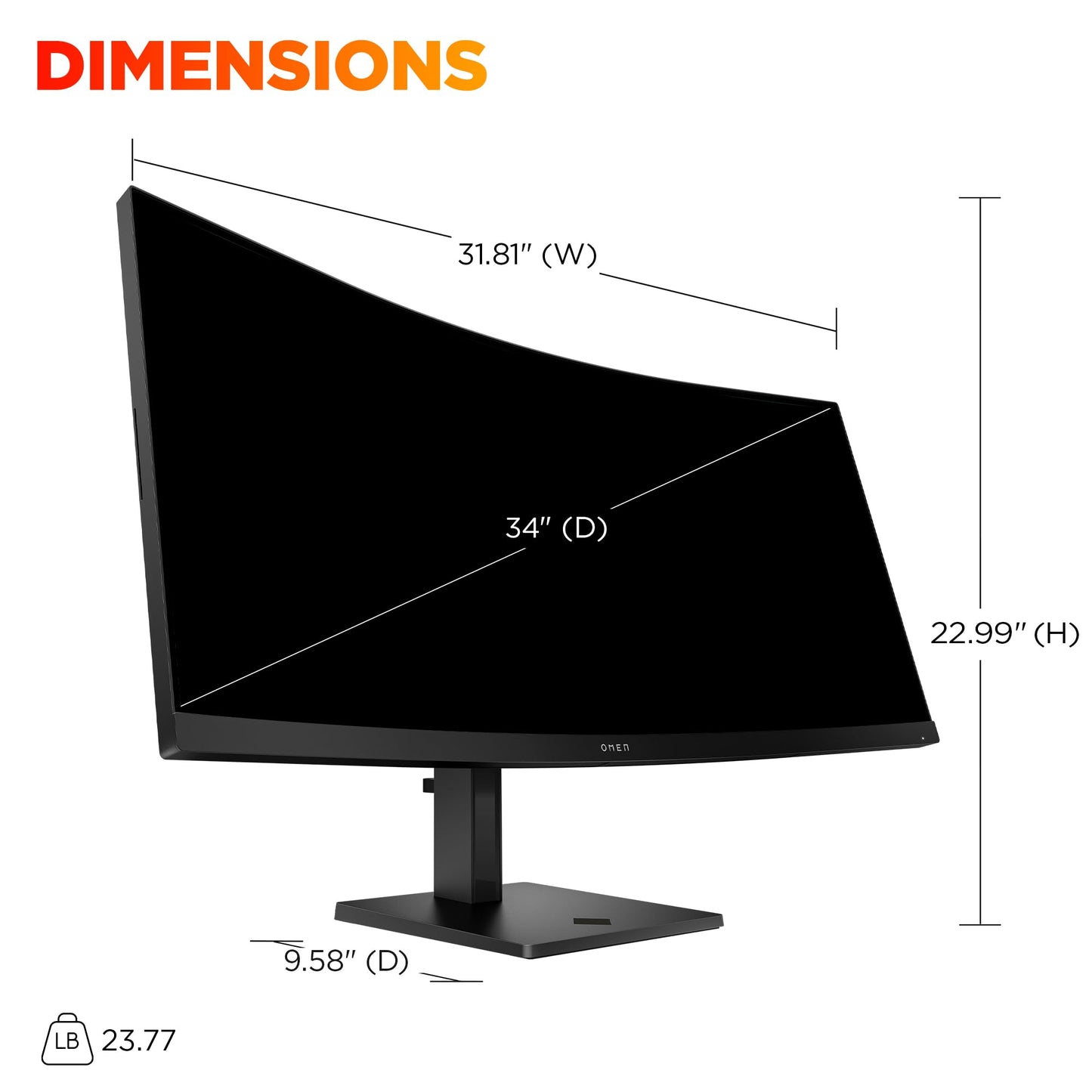 Hp Omen 34 Inch Wqhd 180Hz Curved Gaming Monitor, Wide Qhd Display (3440 X 1440), Va Panel, Vesa Displayhdr 400, 1Ms Mprt (With