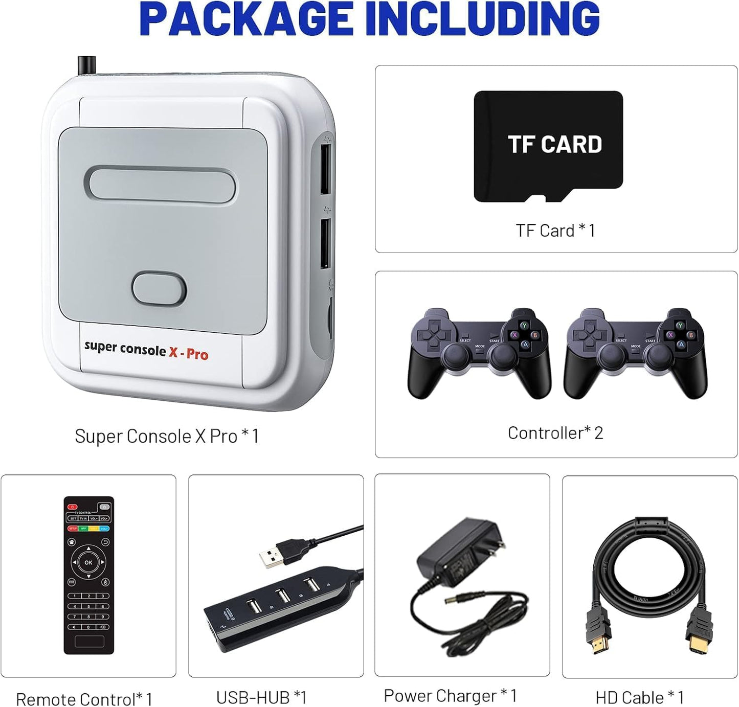 Super Console X Pro Retro Game Console with 117000+ Games, 4K TV HD/AV Output Video Game Console, TV & Game System in 1,Compatible with 63+ Emulators,with 2 Wireless Controllers