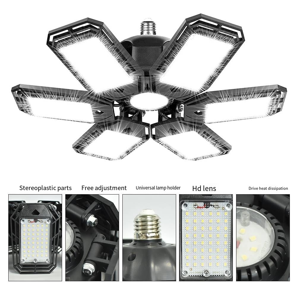 KONPWAY Deformable LED Garage Light - 15000 Lumen, 150W, 2-Pack, Daylight, Plastic, Model GL