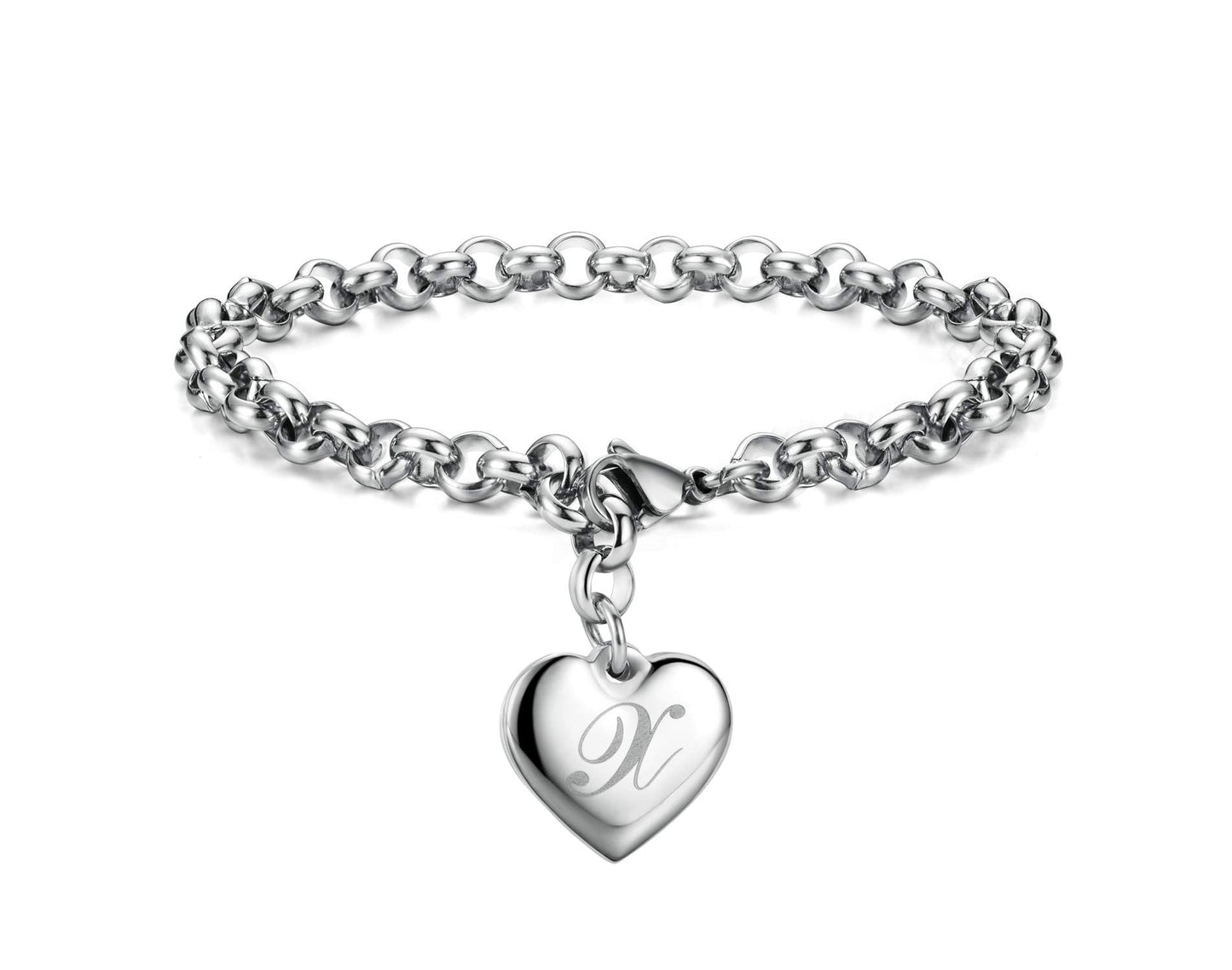 Monily Initial Charm Bracelets for Women Stainless Steel Charm Bracelets for Women Letters X Alphabet Heart Bracelet Jewelry Gif