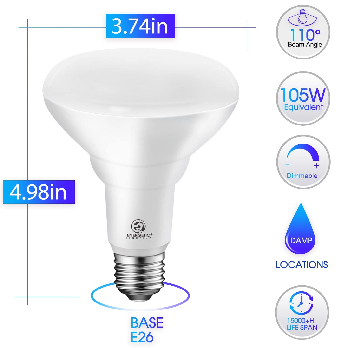 E ENERGETIC LIGHTING BR30 LED Recessed Light Bulbs 105W Equivalent 1500LM Dimmable 5000K Daylight 12 Pack