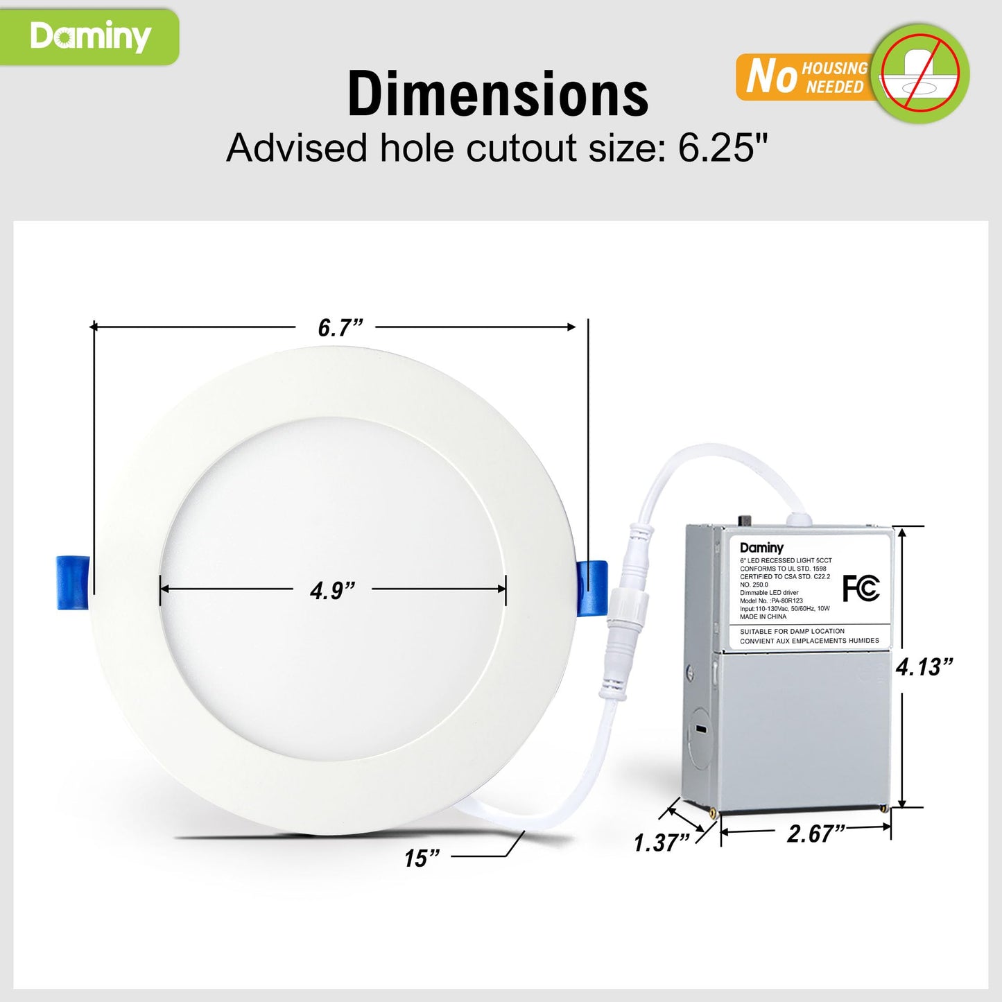 DAMINY 24 Pack 6 Inch LED Recessed Lighting with Junction Box,5CCT,Ultra-Thin Recessed Light,10W 1100LM, Dimmable Canless Wafer Ceiling Light, High Brightness