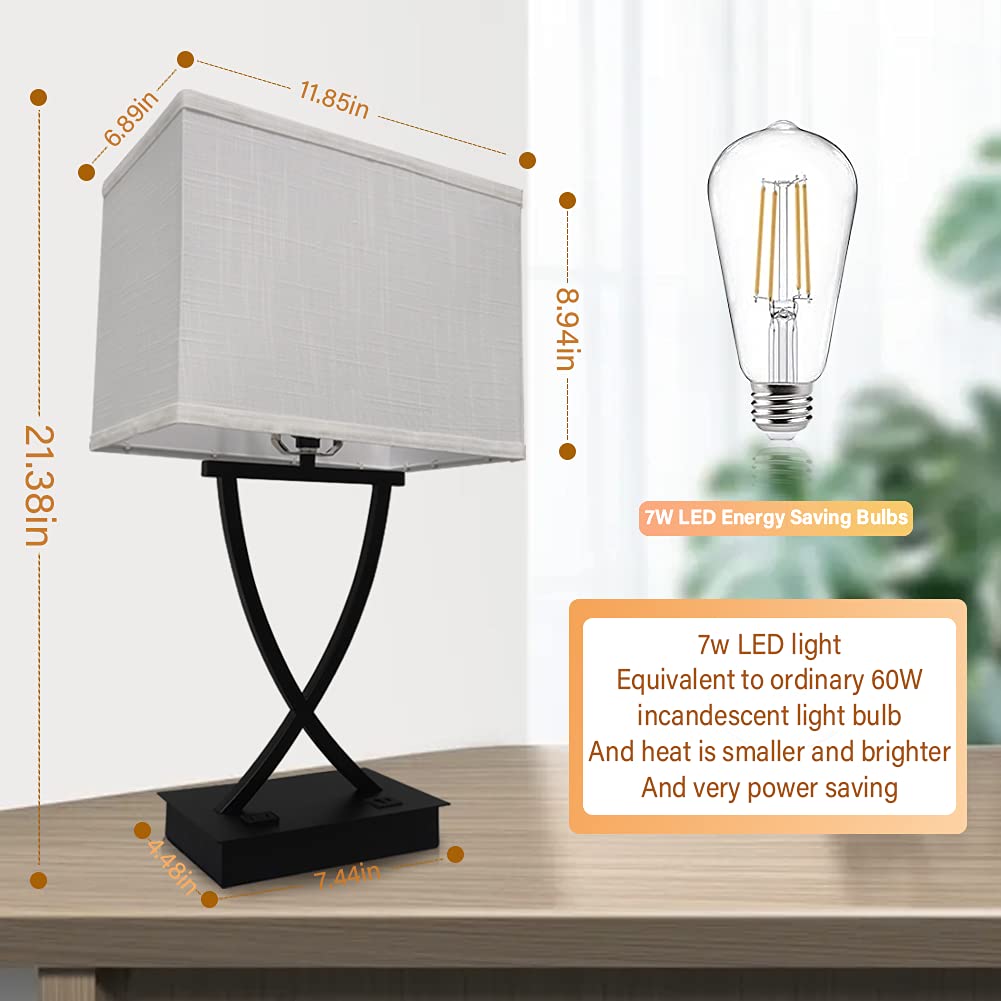 OYedis 3-Way Dimmable Touch Control Table Lamp with USB Charging Port, AC Outlet, 21.38in, Flat Black, Model T002