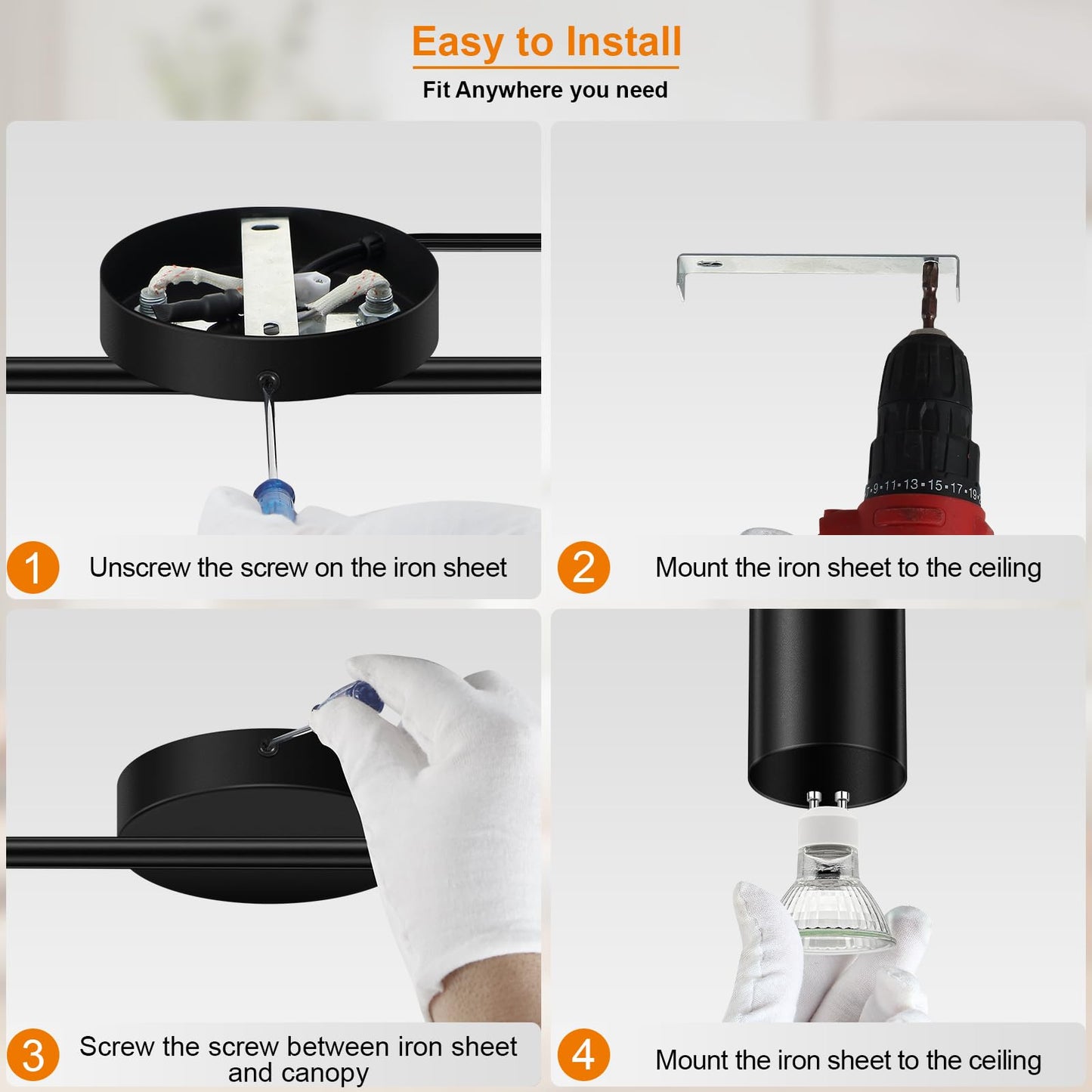 Plug In Track Lighting Led  Track Lighting Fixtures Ceiling  Black 6-Light Kitchen Light Kit  Plug In Wall Light With 14.8Ft Power Cord  Rotatable Ceiling Spotlight For Bedroom(Gu10 Socket  No Bulb)