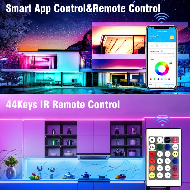VOLIVO 100ft Led Strip Lights for Bedroom, Color Changing Led Light Strips Kit with 24 Keys IR Remote and Smart App Contro...