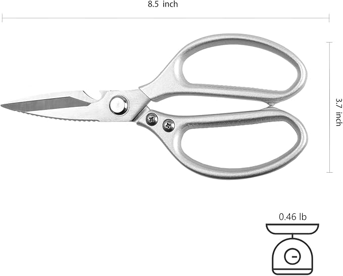 8.5" Kitchen Scissors for Food Chef Scissors Heavy Duty Culinary Scissor Full Metal Professional Sharp Kitchen Shears for Cooking Chicken Meat Pizza, Sliver