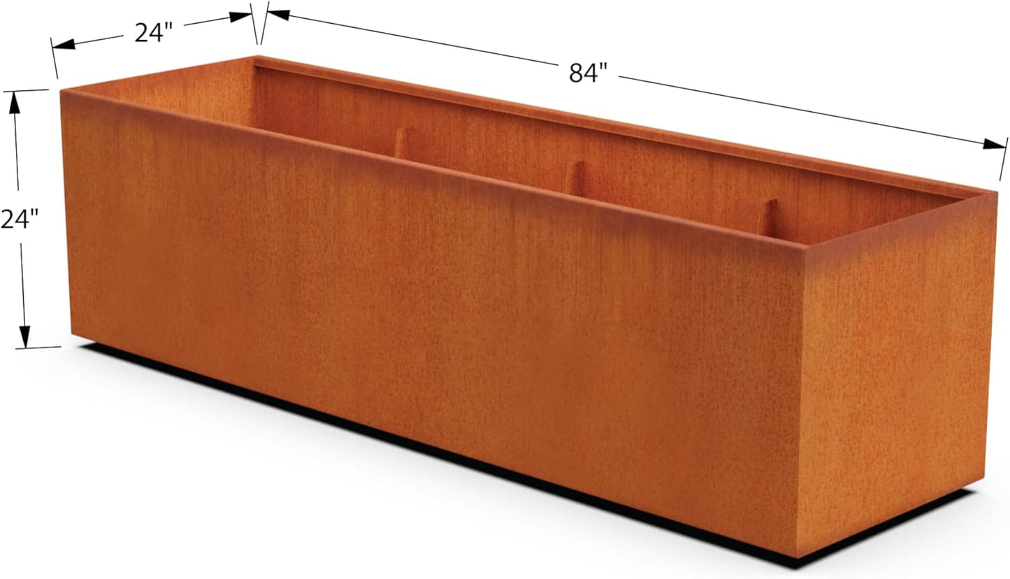 Extra Large Corten Steel Planter 84x24x24 Inch - Large Rectangular Planters for Outdoor Plants, Metal Raised Garden Bed and Patio Divider