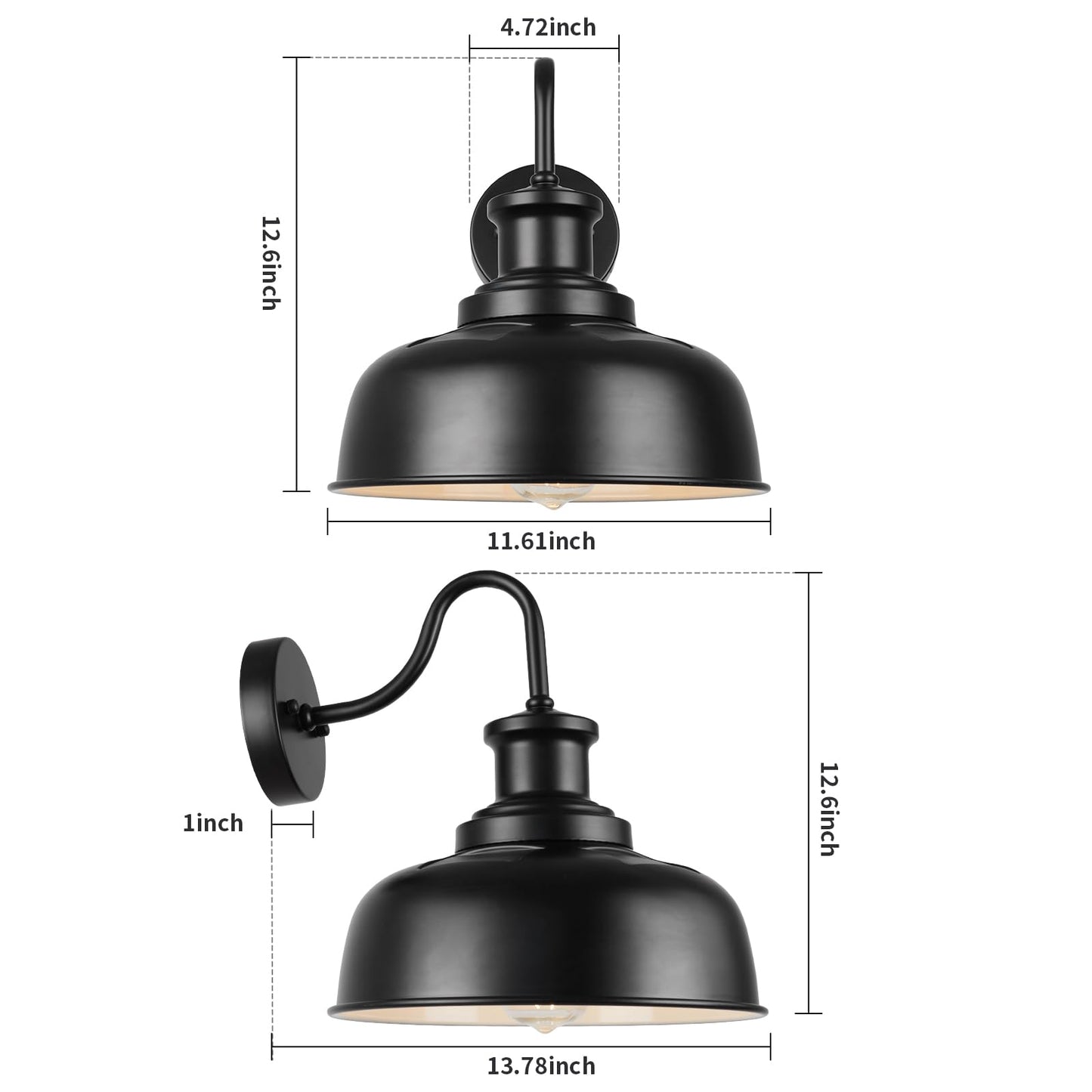 Diyel Solar Barn Lights For Outside  Gooseneck Outdoor Wall Lights Solar Powered  Farmhouse Exterior Wall Sconces  Industrial Exterior Lighting Fixture  Rustic Lantern For Garage  Barn  Shed Rzsr007-2