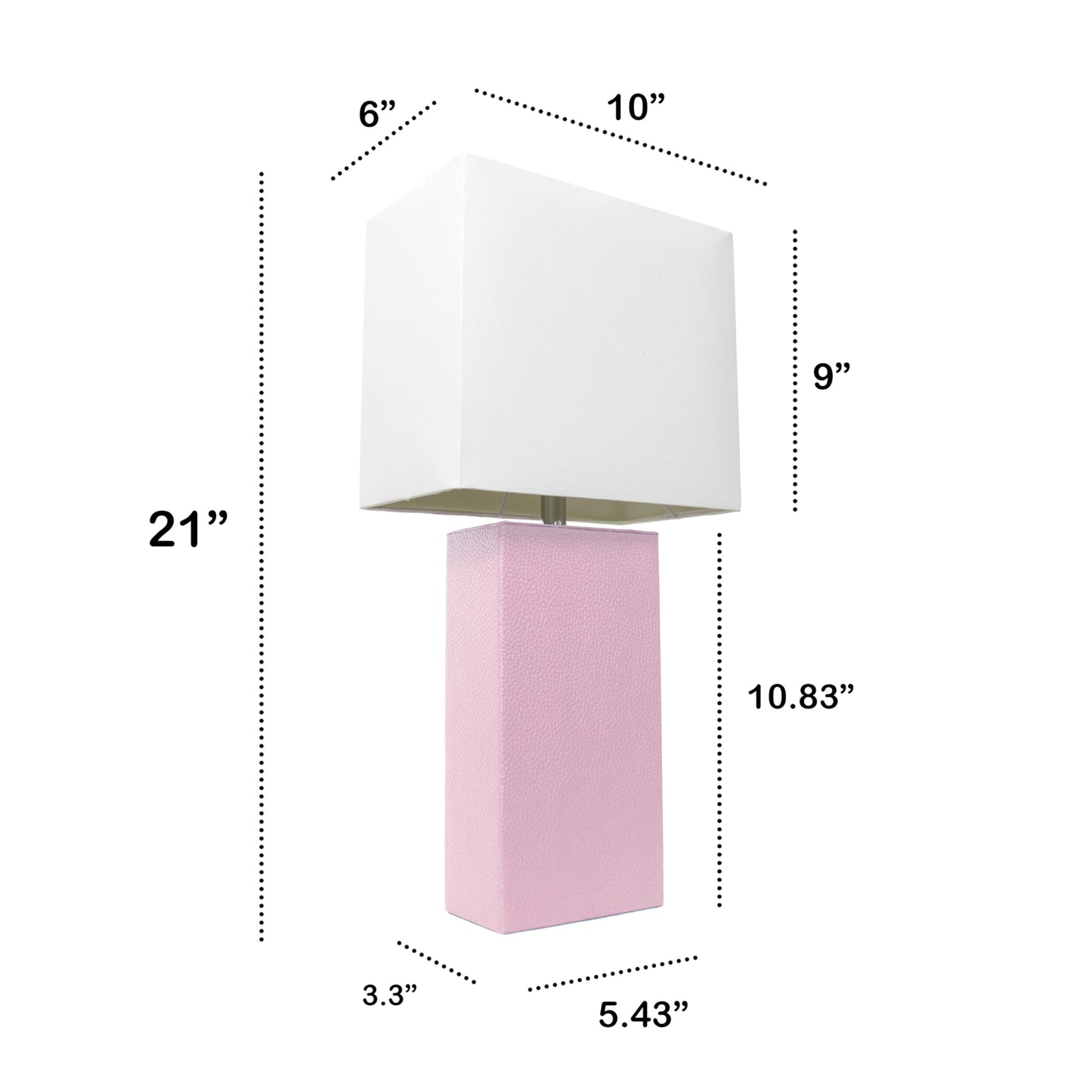 LALIA HOME Bedside Table Lamp, 21in Modern Design, Blush Pink Leather Base, White Fabric Shade, Model LHT-3008