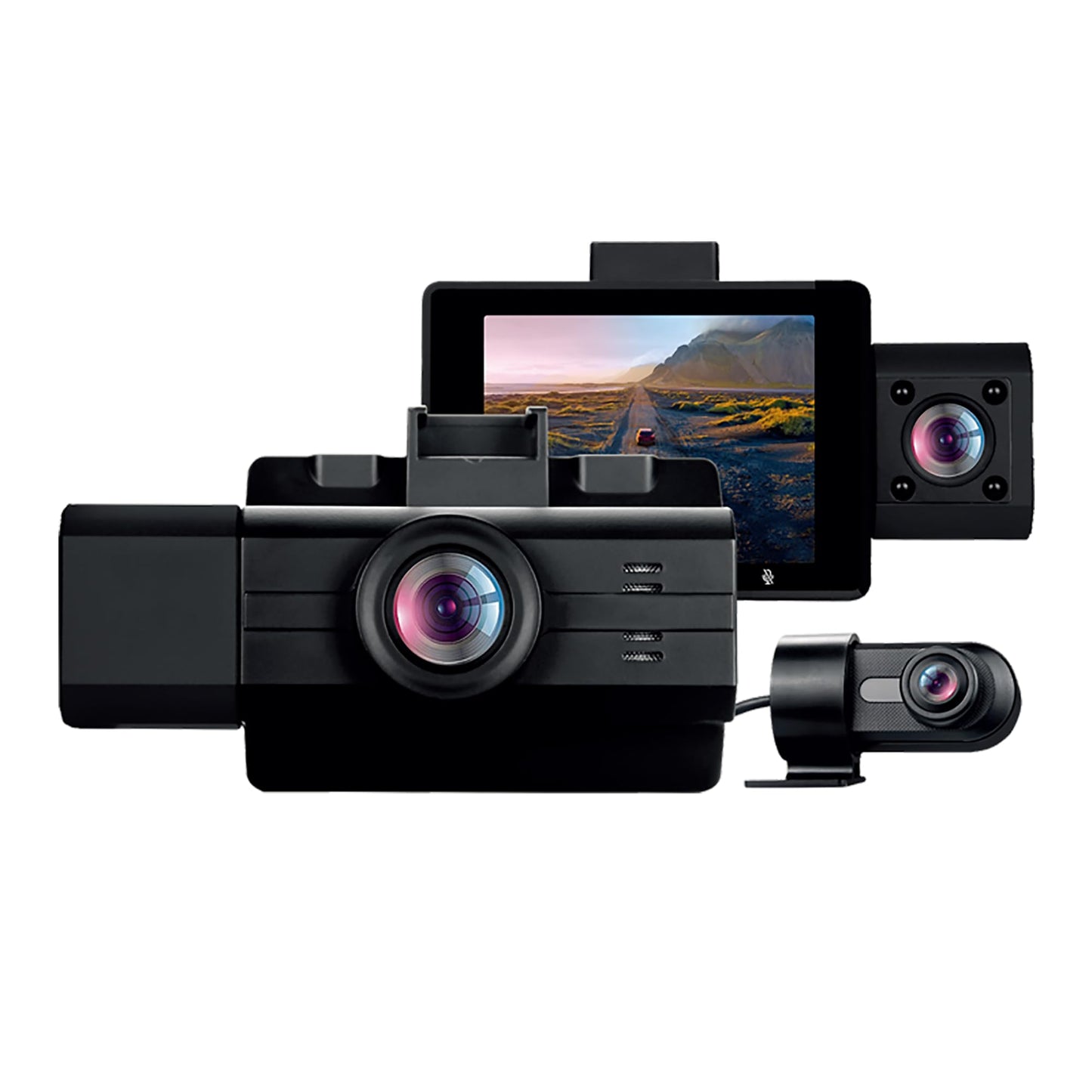 Mygekogear Scout Pro 2K 3-Channel Dash Cam Surveillance Edition With Front View, Cabin View, Rear View, App For Instant Video Ac