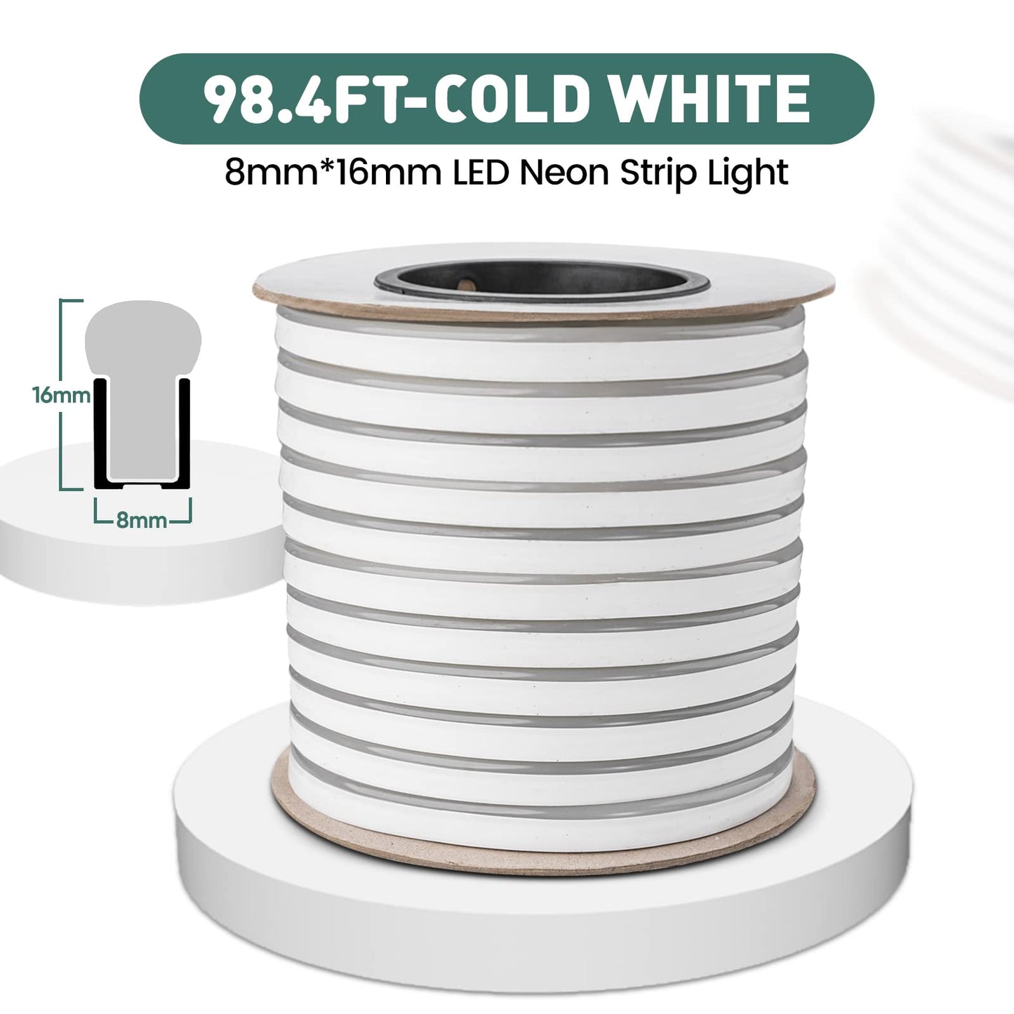 Gzbtech Flexible Led Neon Rope Lights 100Ft Ac 110-120V Waterproof Strip Light  120 Leds/M Cuttable Connectable Neon Lighting For Indoor Outdoor Home Decor/Commercial Building Use-Cold White 30M