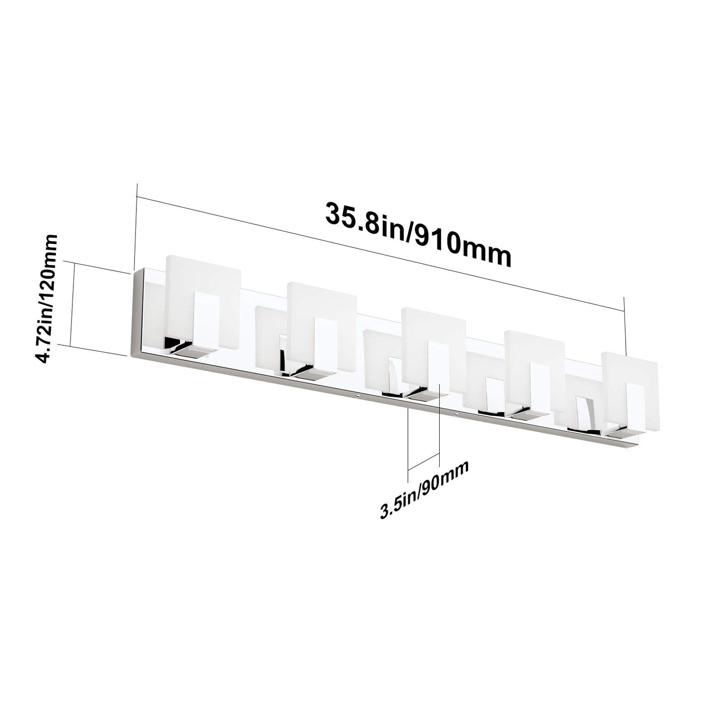 Aipsun Modern Led Bathroom Vanity Light - 5 Lights, Chrome Stainless Steel, Up And Down Over Mirror, 6000K White Light, Model Ca-1105-5T