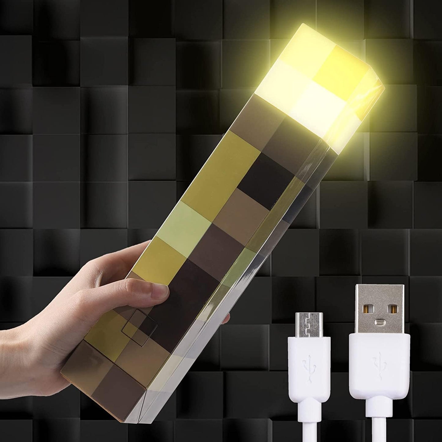 ThinLinkGea Light-up Wall Torch, USB & Battery Operated, Hand Held or Wall Mount, Plastic, Brown, Model FL-HTXYQ