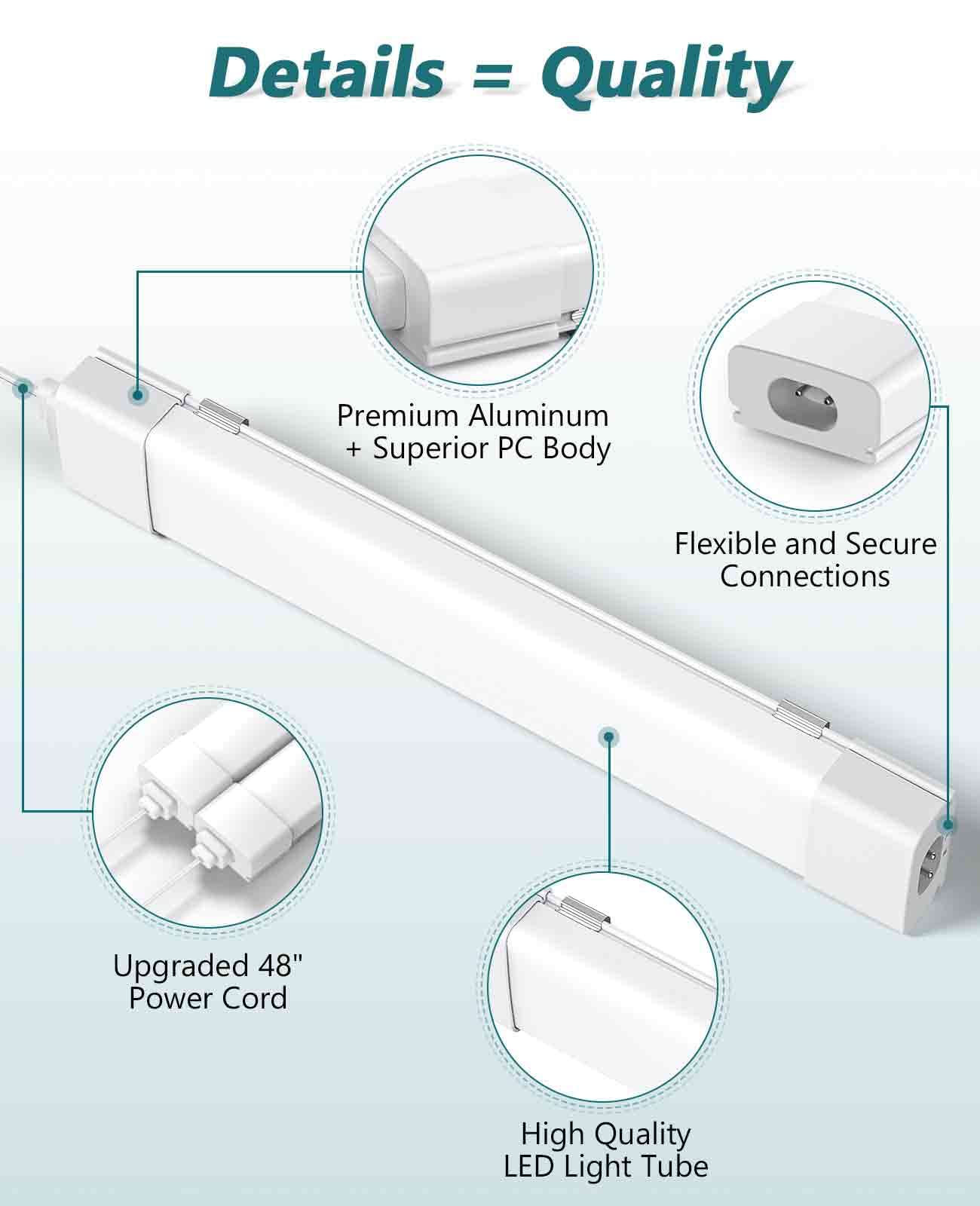 Wnsnou Led Shop Light, 1.4Ft, 16W, 1700Lm, Ip66, Linkable, White, Model Lq-Sf-1643-B
