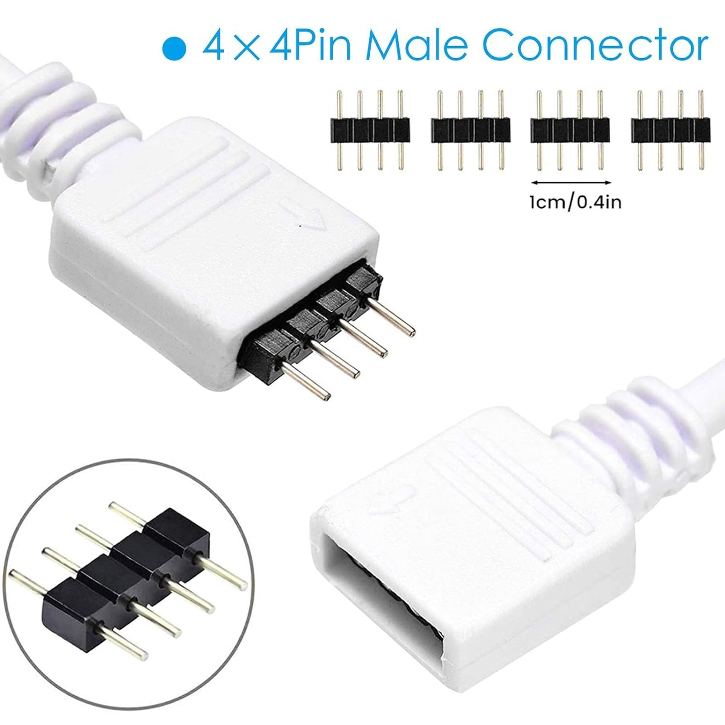 RGBZONE 2M Extension Cable for SMD 5050 RGB LED Strip Light, 6.6ft, Includes 4pcs 4pin Connectors, Plastic, Model FB5141AC