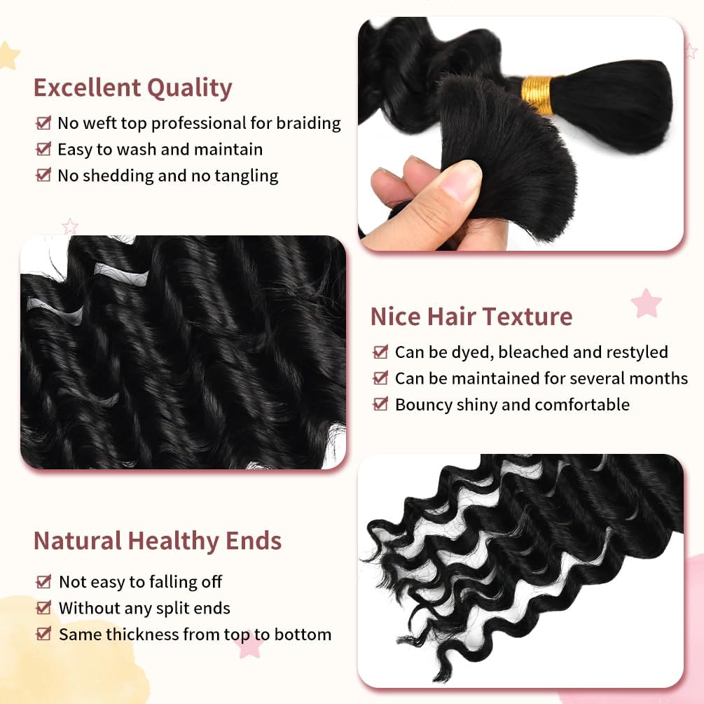 Selina 20 Inch Human Braiding Hair Bundle 50g Loose Deep Human Hair for Braiding Brazilian Virgin Hair Natural Black Color