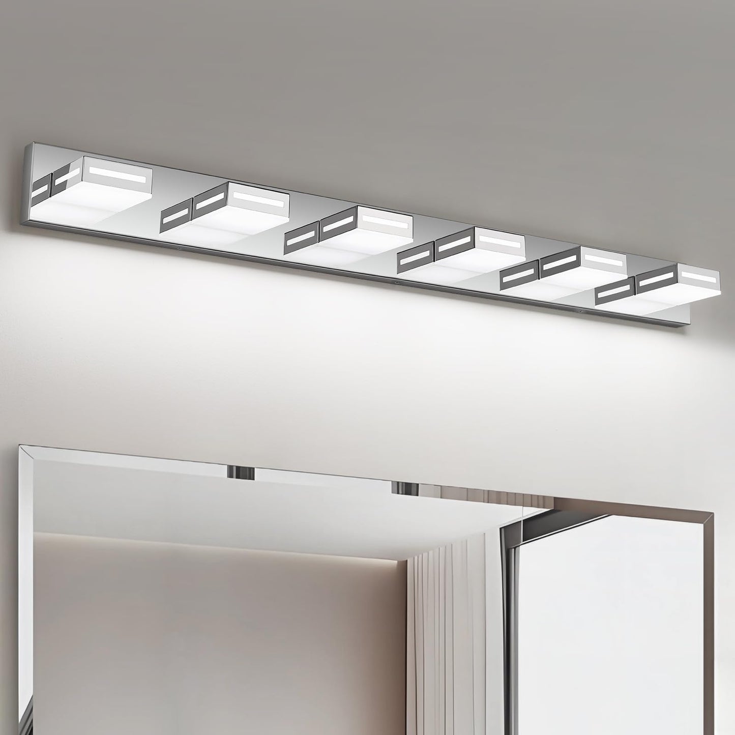 Donrao 48-Inch 6-Light Led Modern Chrome Bathroom Vanity Light Fixtures Over Mirror  Bathroom Lighting Fixtures With Cool White 6000K  Rotatable Vanity Wall Lights For Bath Restroom Powder Room
