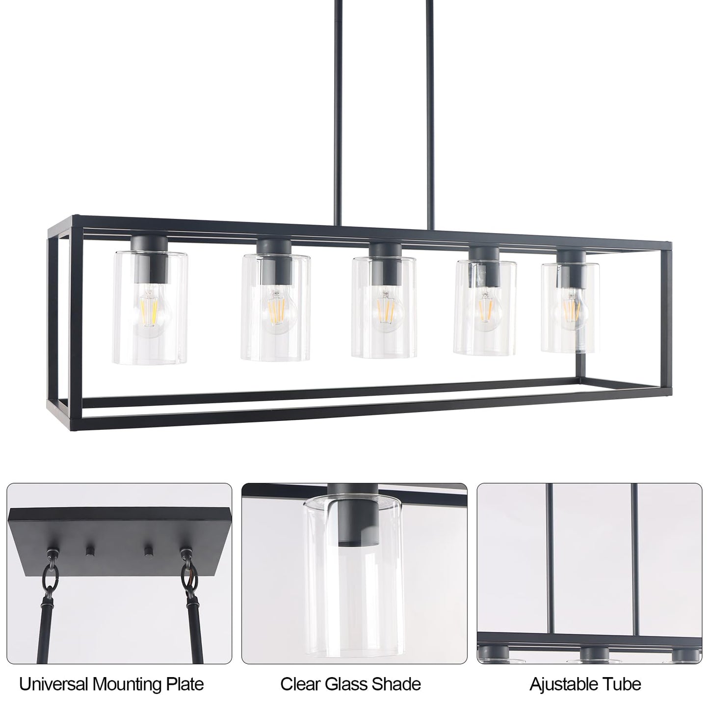 Kalium Chandeliers For Dining Room  5 Light Dining Room Light Fixture Modern Metal Industrial Kitchen Lighting Fixtures Easy Installation Pendant Lights For Bar Restaurant  Coffee Shop-E26 Base Black