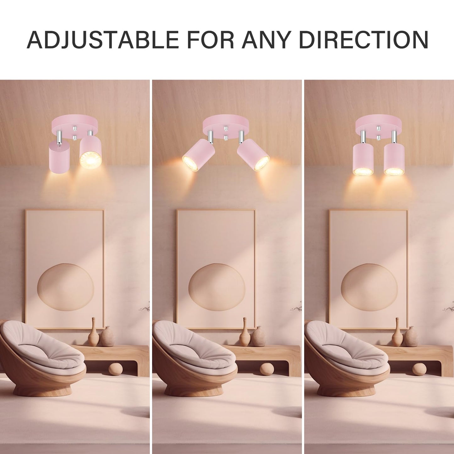 Bricosmocon 2 Light Track Lighting Fixtures Ceiling  Pink Round Directional Spotlight Fixtures  Gu10 Flush Mount Ceiling Fixture  Adjustable Modern Led Track Light For GirlS Room  Bulb Not Included