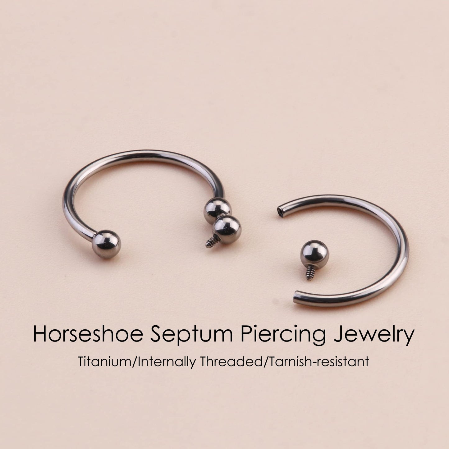 MILACOLATO 16g Septum Rings for Women Men | Implant Grade G23 Titanium Septum Ring | Internally Threaded Horseshoe Barbell Pierc