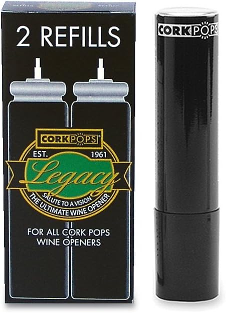 Cork Pops Wine Bottle Opener Refill Cartridges 2 Per Box- Eco-Friendly Low-Pressure, Fits All Cork Pops Models Opens 60-80...