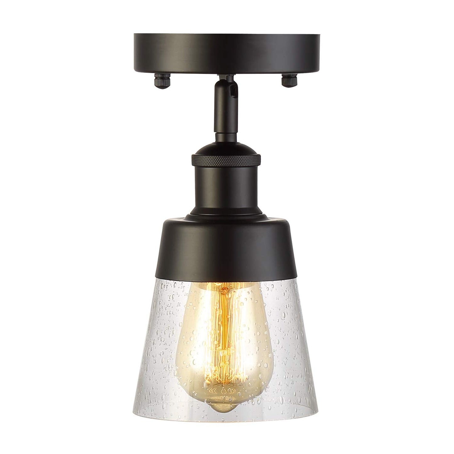 Fivess Lighting Industrial Glass Semi Flush Mount Ceiling Light, Black, 9.45x4.72x4.72 inches, Metal, Model fss3205