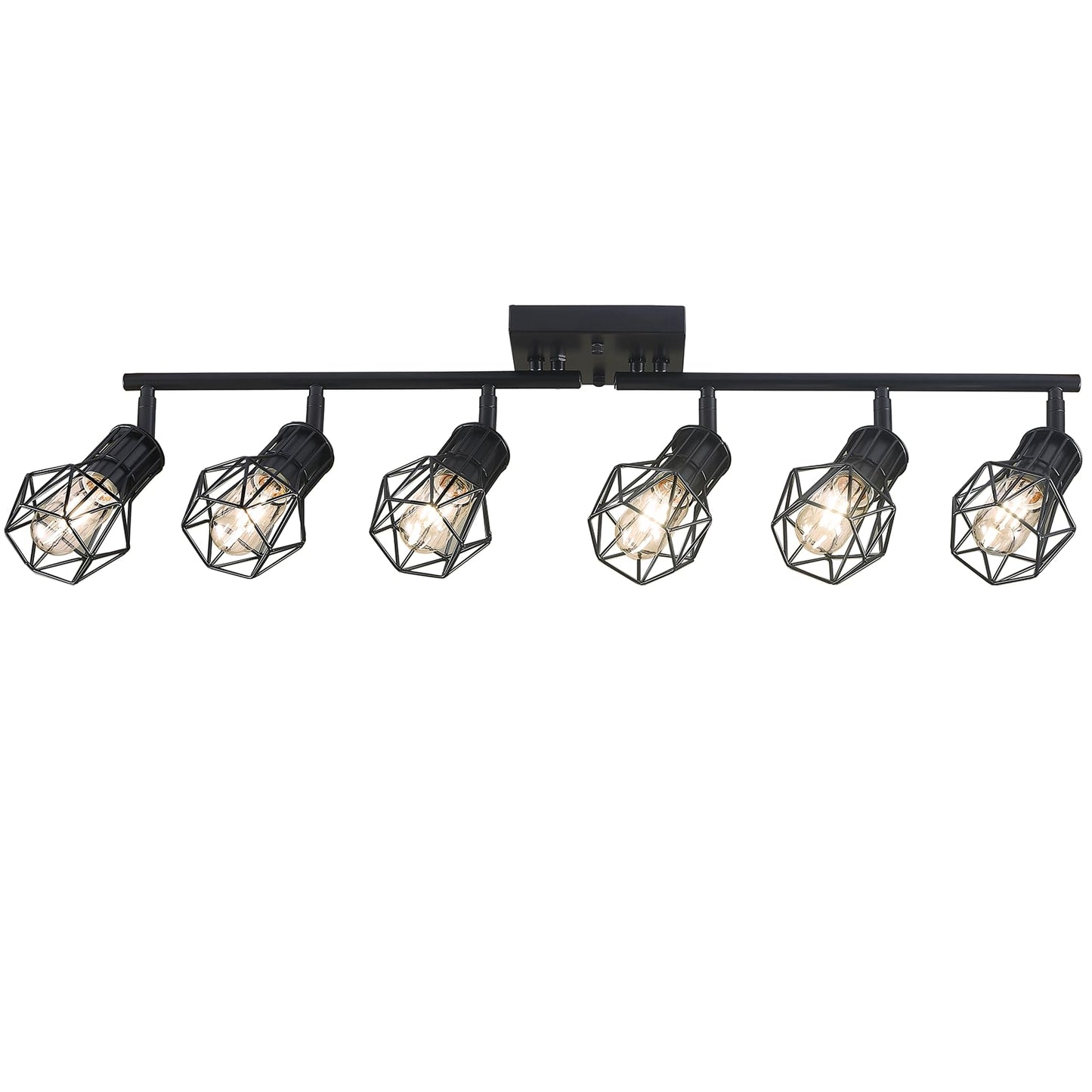 Banganma Black Track Lighting Fixtures Ceiling 6-Light Farmhouse Track Lighting With Metal Cage Design - Kitchen Lights Ceiling Mount For Kitchen  Living Room  Dining Room (E26 Base)