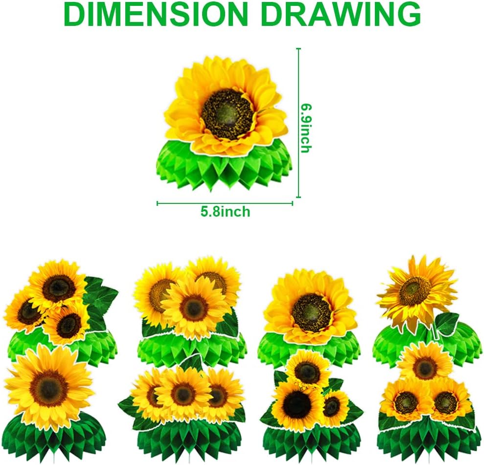 9Pcs Sunflower Birthday Honeycomb Centerpieces Decorations Fall Flower Birthday Party Supplies Sunflower Decor for Baby Shower Gender Reveal Centerpieces Table Decorations