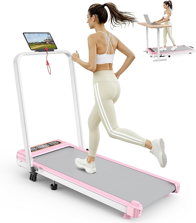Foldable Treadmill with 10% Incline, Upgrade 3.5HP Low Noise Walking Pad Treadmill with Handle Bar, Trisomy 4 in 1 Portabl...