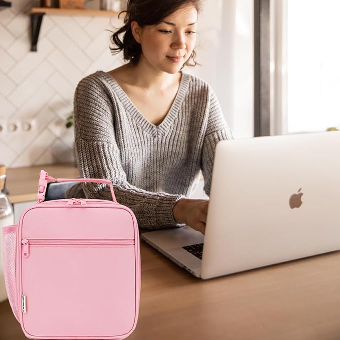 Lunch Box for Kids Boys Girls Men Women, Insulated Small Soft Cooler Lunch Bag Kit for School Work Picnic Travel - Reusable Portable lunchbox, Pink
