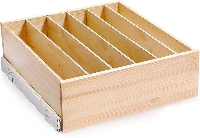 Pull Out Cabinet Organizer with Divider, 22''W×21''D×7''H Soft Close Wood Drawer for Kitchen Pantry, Finished, Heavy-Duty, Bottom Assembly (Wood Drawer Part Width is 21'')