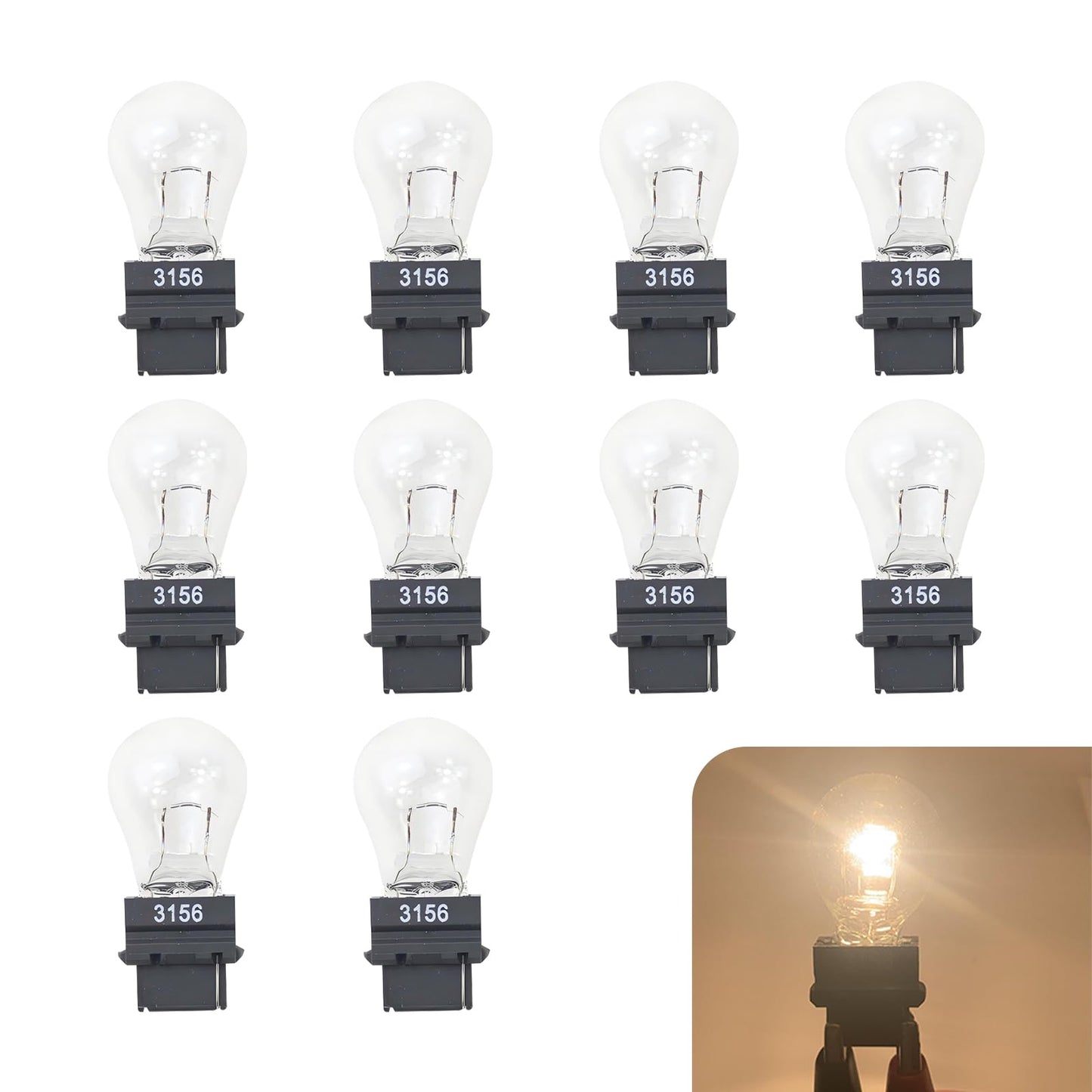 Tesnaao 10 Pack Car Instrument Light Bulb  3156 Brake Light Bulb  12 V 21 W Automobile Lighting Replacement Accessory  Universal For Most Cars  Trucks And Vans (White)