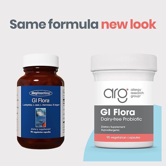 Allergy Research Group GI Flora Supplement - Probiotic for Digestive Health, Gut Health for Men & Women, Lactobacillus and Bifidobacterium - 90 Count