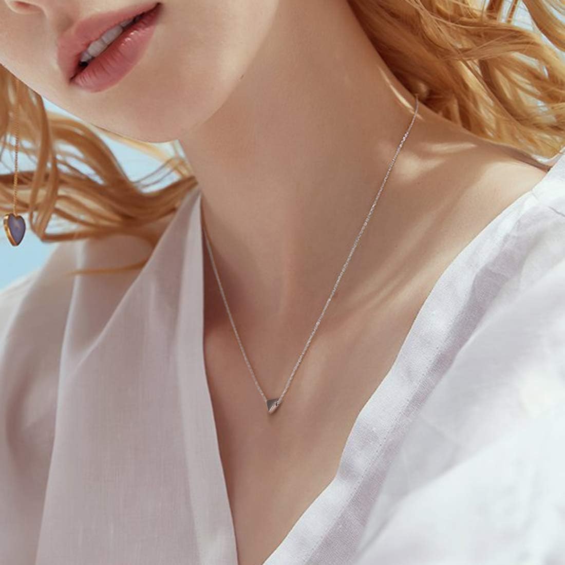 Hypoallergenic 925 Sterling Silver Tiny Pendant Necklace, Delicate Simple Geometric Triangle Necklaces for Women