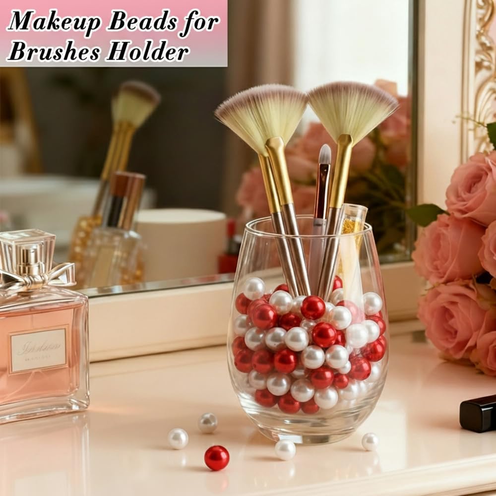 Pearl Beads No Hole Pearls for Crafting 180 Pcs Fake Pearls Faux Pearls for DIY Crafts Jewelry Making Vase Filler Floating Candle Wedding Birthday Party Home Decorations (Red & Ivory, 8/10/14/20mm)