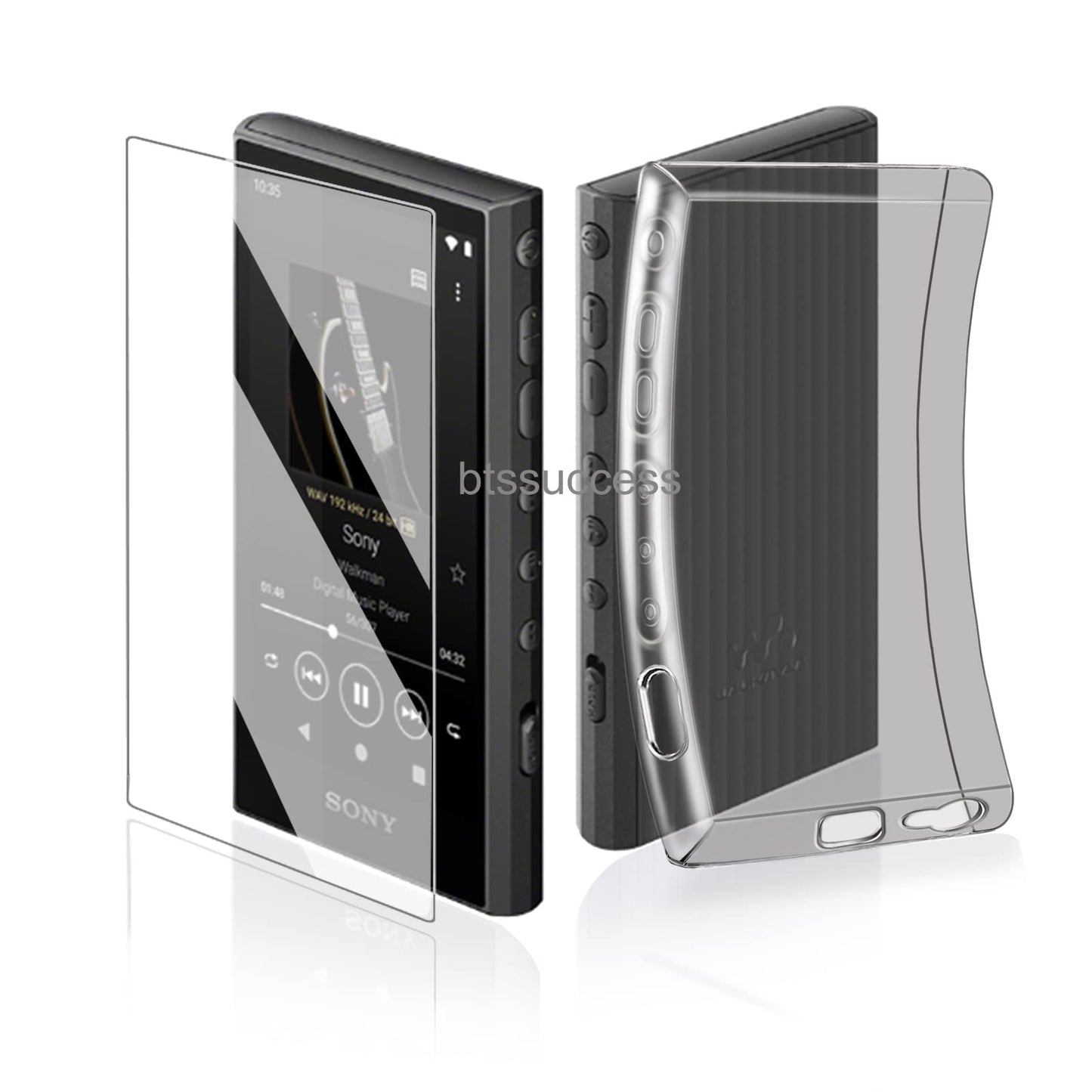 Soft Clear TPU Protective Shell Skin Case Cover for Sony Walkman NW-A300 Series NW-A306 NW-A307 (Clear Black case and Glass) -Like New